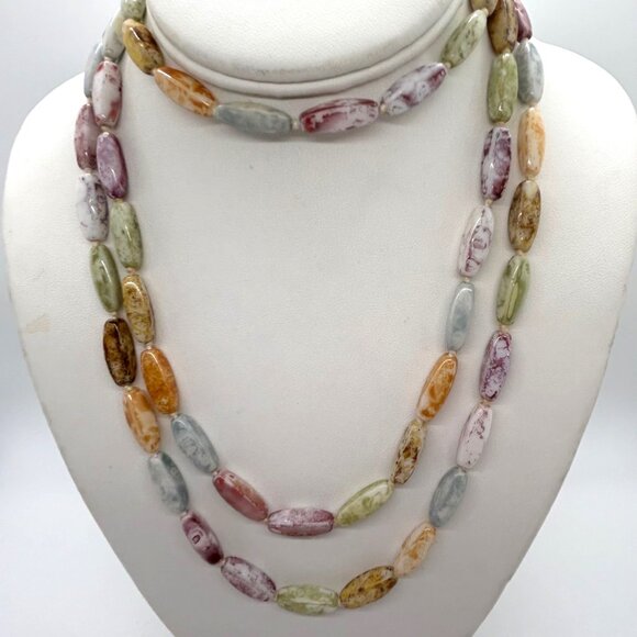 Vintage Multi-Color Glass Beaded Necklace 50" Hand Knotted With Spring Clasp - Picture 6 of 13